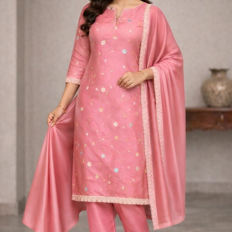 Embroidery crepe silk suits material