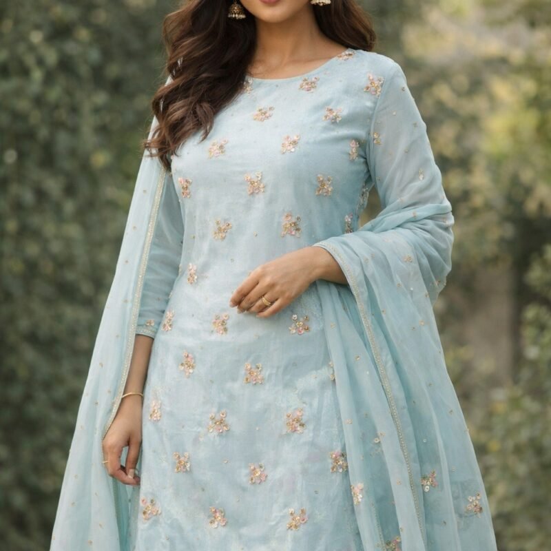 Hand worked crepe silk suits material