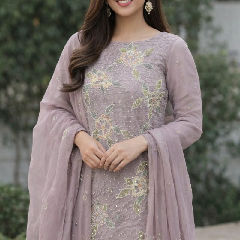 Hand worked crepe silk suits material