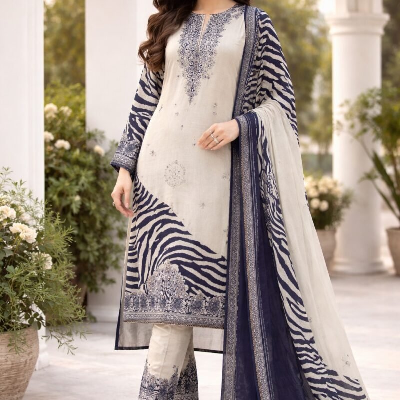 Printed Maslin  silk suits material with embroidered border printed chiffon dupatta